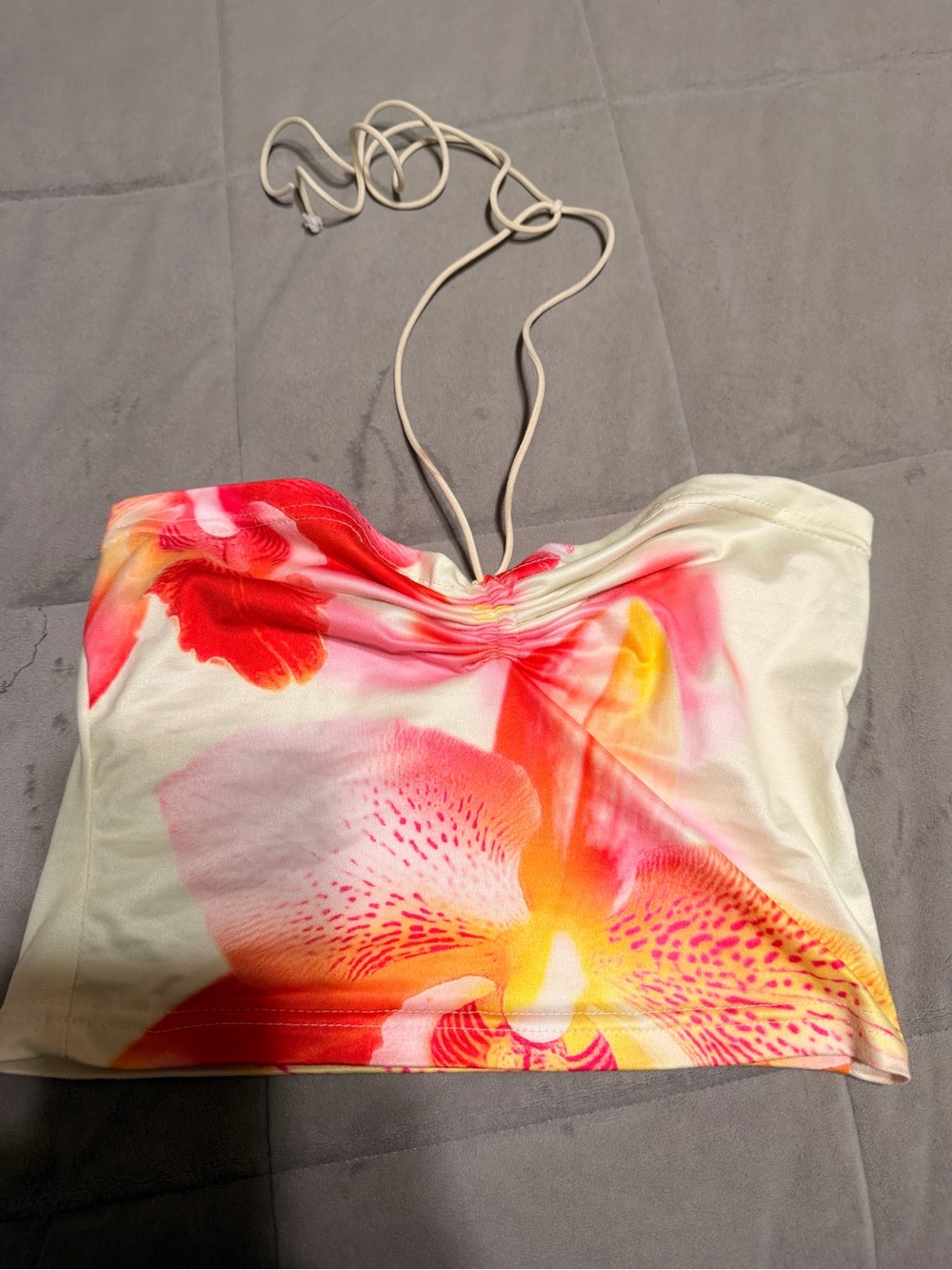 Floral Halter Crop Top in Pink & Orange